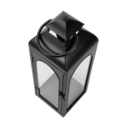 Bdor 2 Pack Luxury Black Metal Lanterns – 16" Tall Modern Hurricane Candle Lanterns with Tempered Glass Panels for Front Porch, Tabletop, Mantel, Wall Hanging, Garden, Indoor & Outdoor Décor