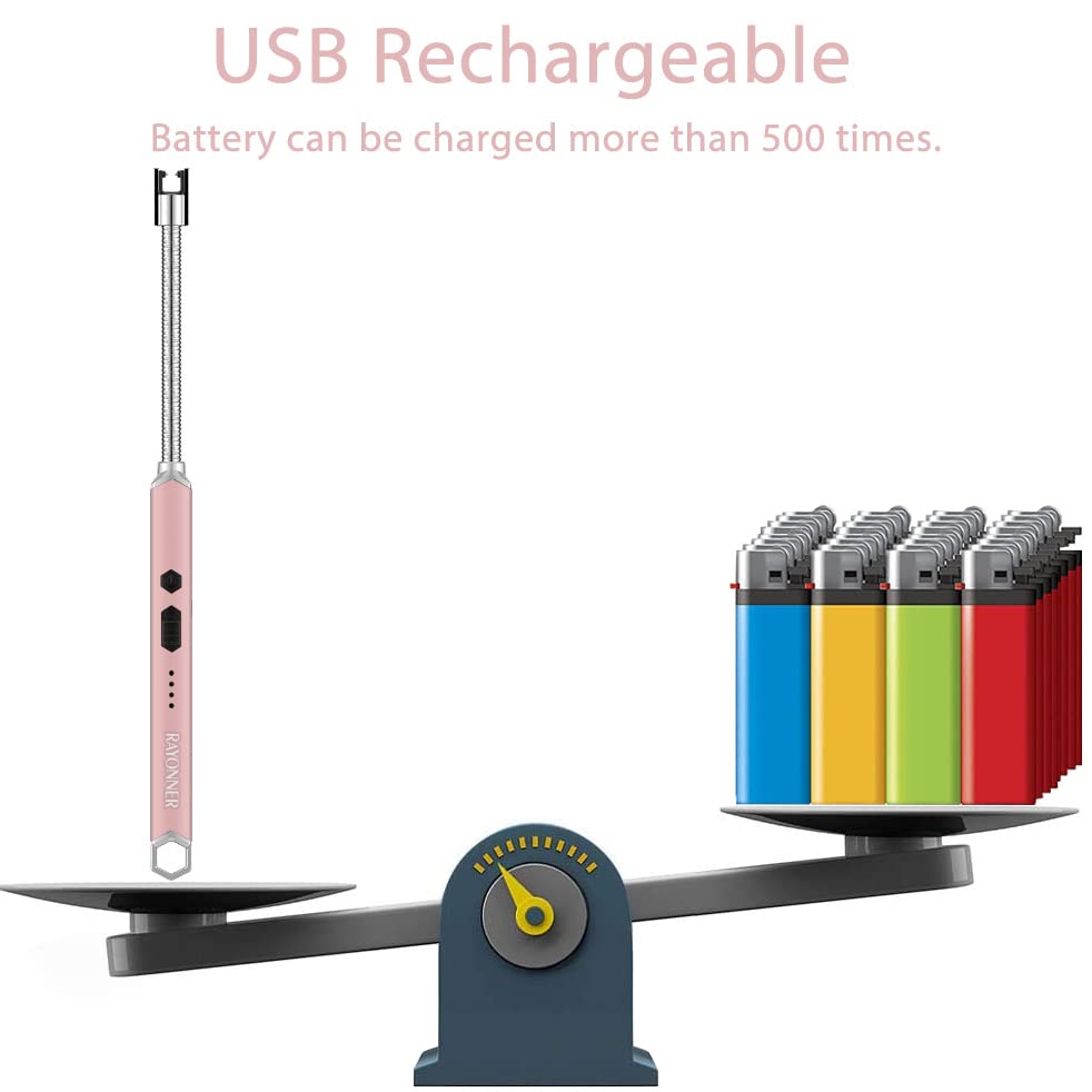 Electric Candle Lighter Long Flexible Neck Windproof Flameless USB Rechargeable Plasma Arc Lighter for Grill Firework Kitchen Camping (Black&Rose Gold)