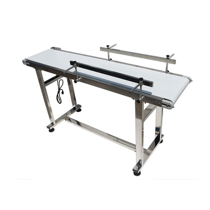 BREVELTION 53inch 110V Power Slider Bed PU Belted Conveyor Stainless Steel Belt Conveyor Industrial Transport Equipment 11.8inch Wide White
