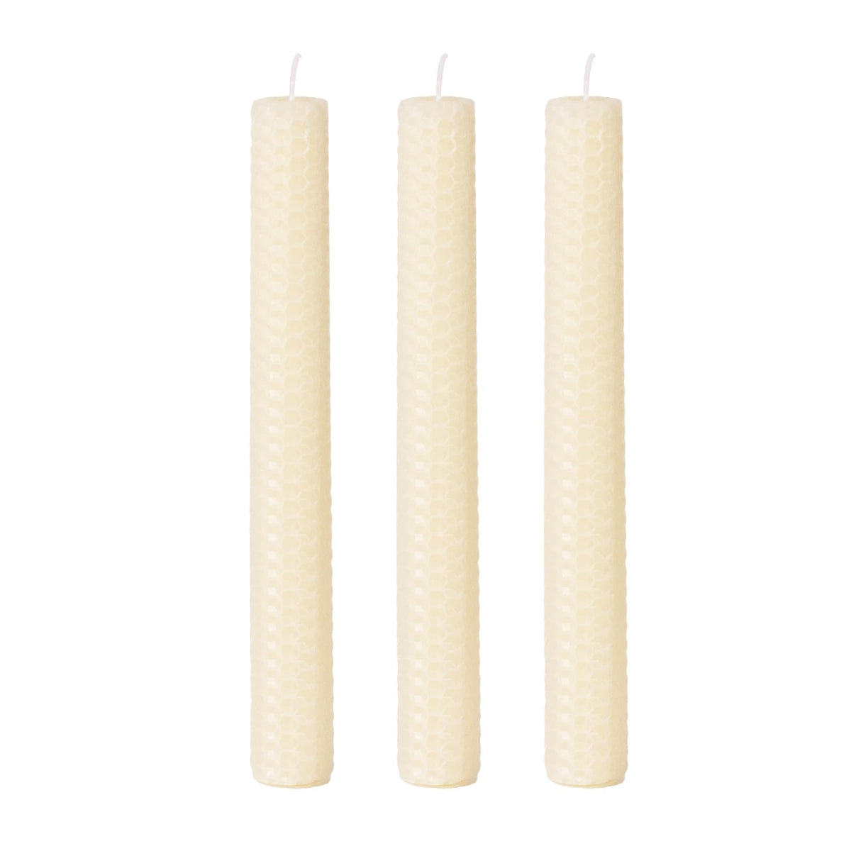 KONNI Natural Beeswax Taper Candles, 0.87 inch x 7.87 inch Hand-Rolled, Unscented, Smokeless Beeswax, Long Burning Time, Flat Top (Pack of 3), for Weddings, Dinner Parties, Spas, and Home Decor
