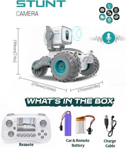 RC Car with Camera RC Stunt Car with 720P HD FPV Camera 2-Way Talk 360° Spins &amp LED Lights App Control RC Truck Adjustable Camera2 Rechargeable Batteries (60 Mins Play) Gift for Kids &amp A