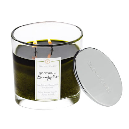 Colonial Candle Soothing Eucalyptus Scented Candle Jar, Highly Fragranced Candles for Home Scented, Mottled Wax Candle, 2 Wick, 8 oz - Made in the USA
