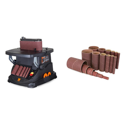 WEN 6524 Oscillating Belt and Spindle Sander & 6510SPC Assorted Grits Spindle Sanding Sleeves (18 Pack)