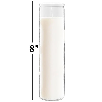 White 8" Prayer Glass Candles Set - Bundle with 3 White Prayer Candles for Vigils, Prayers, Cemetery, Blessing Ceremonies