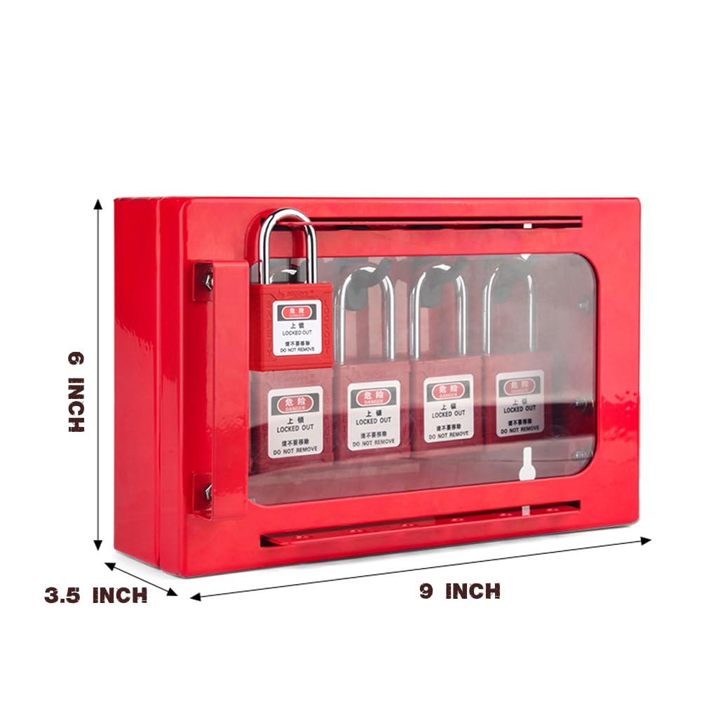 Lockout Tagout Group Lock Box, Wall Mounted Loto Lock Box, Red Padlock Box Group Station with 12 Locking Holes,Visual Acrylic Window Safety Lock Case