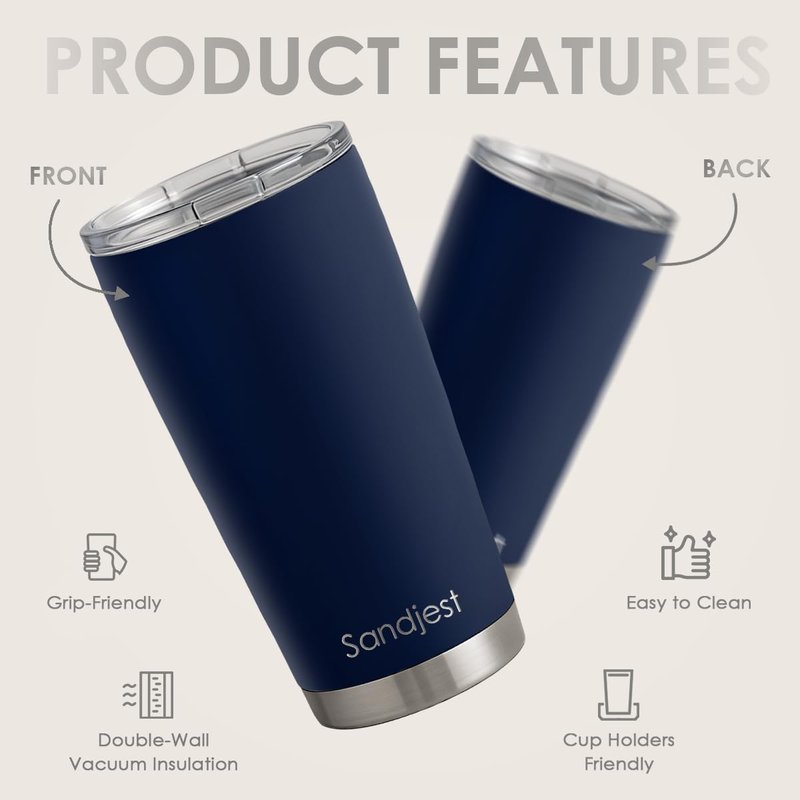 SANDJEST Navy Tumbler 20oz Stainless Steel Double Wall Vacuum Insulated, Travel Coffee Cup, Gifts for Men Women Birthday Christmas