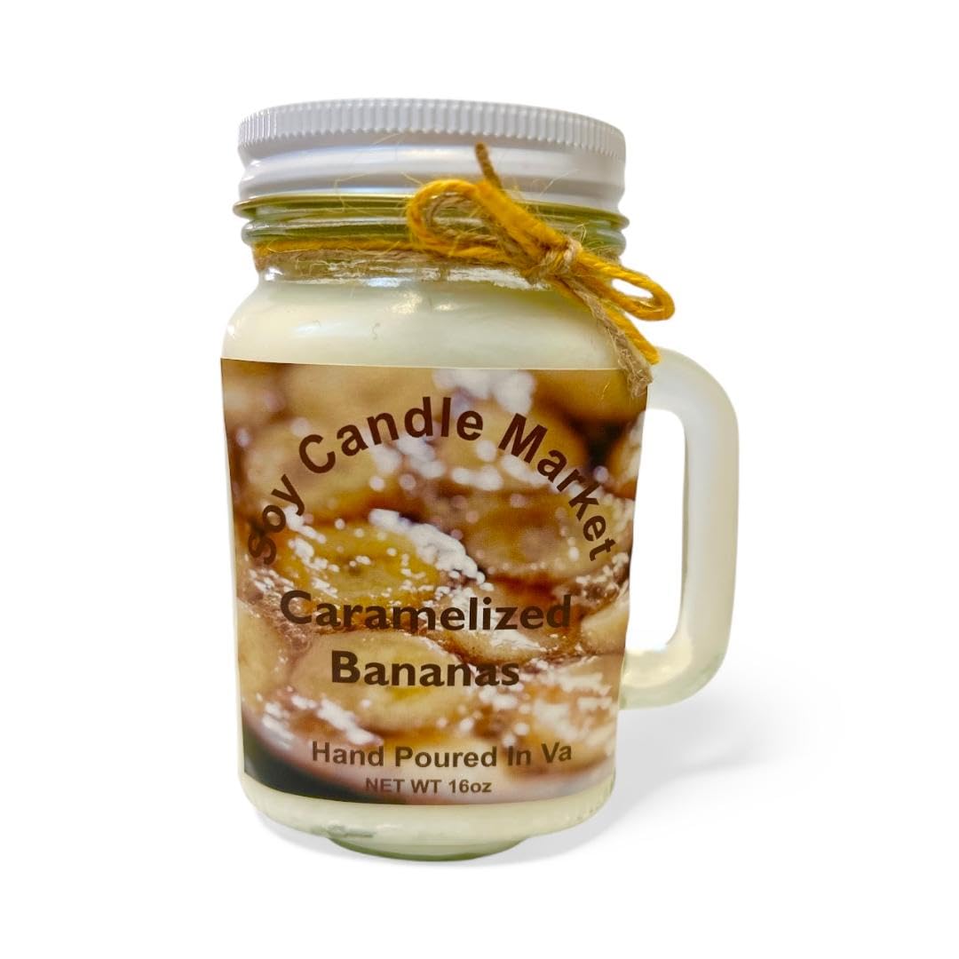 Soy Scented Candles | Handmade & Highly Aromatic Candles Burns Upto 85 Hours in Glass Jar - Perfect for Home Decor, Wedding, Birthday, Dinner (Caramelized Bananas, 12 oz)