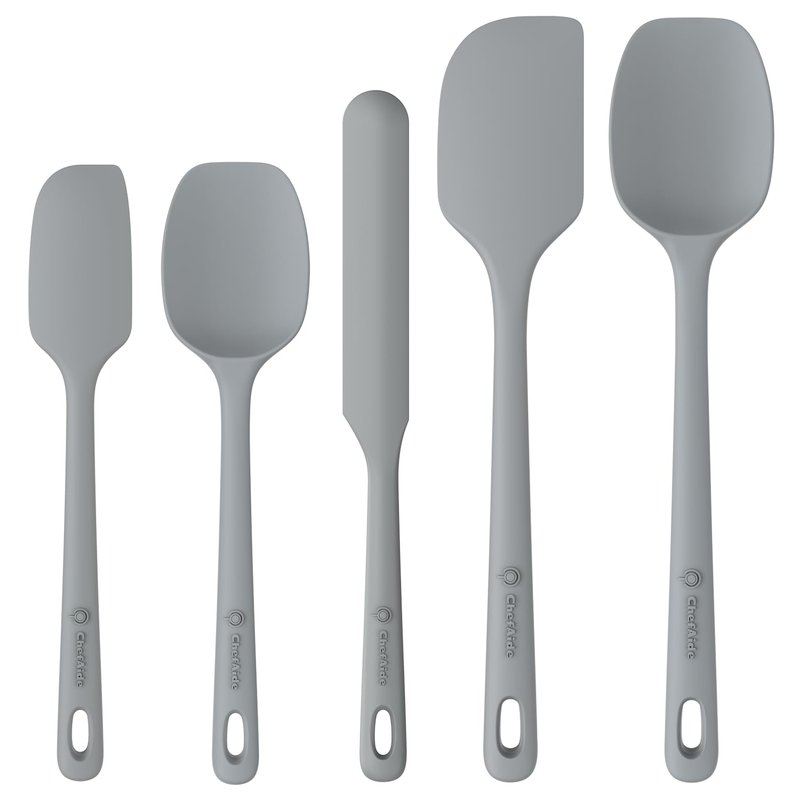 ChefAide 5 Pieces Silicone Spatula Set, Food Grade Rubber Spatula, Upgrade Strong Handle with Ergonomic Grip, Heat Resistant Up to 600°F for Nonstick Cookware, Cooking