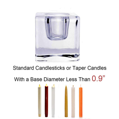 Aglary 4PCS Square Glass Taper Candle Holders for Table Centerpiece. Decorative Crystal Candle Stick Holder Sets. Candle Stand for Wedding, Dinning, Party.