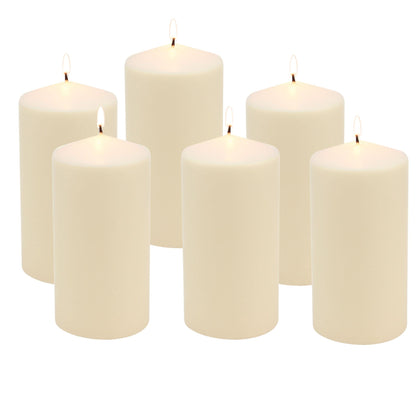 Stonebriar SB-SP-3548A Tall 3 x 6 Inch Unscented Ivory Pillar Candle Set, Set of 6, 3x6 & 96 Pack Unscented 6 to 7 Hour Extended Burn Time Clear Cup Tea Light Candles,White