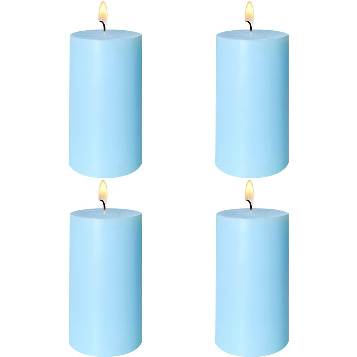 4 Pack Baby-Blue Pillar Candles, 2x4 Inch, Long-Lasting, Dripless and Smokeless Unscented Candles, Ideal for Home Décor, Parties Weddings and Relaxation
