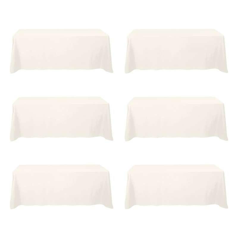 BRILLMAX 6 Pack Ivory Tablecloths 90 x 156 Inch for 8ft Rectangle Tables - 150 GSM Polyester Fabric, Floor Length Drop, Water, Stain & Wrinkle Resistant Cloth Cover for Wedding Reception Banquet