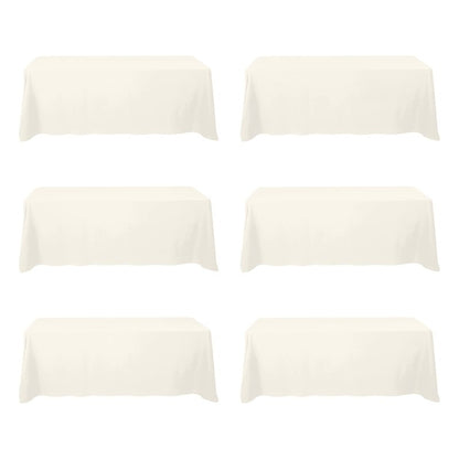 BRILLMAX 6 Pack Ivory Tablecloths 90 x 156 Inch for 8ft Rectangle Tables - 150 GSM Polyester Fabric, Floor Length Drop, Water, Stain & Wrinkle Resistant Cloth Cover for Wedding Reception Banquet
