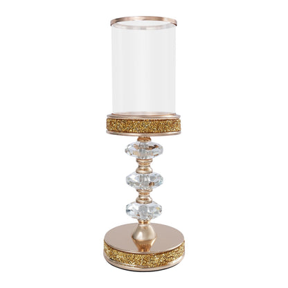 Candle Holder, Crystal Candlesticks Holder Set, Tabletop Pillar Candle Holders for Wedding, Parties, Events, Chirstmas, Home Decor, Table Centerpieces (Gold 02, L)