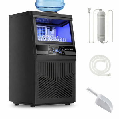 Lecon Chef Freestanding Commercial Ice Maker Machine 80Lbs/24H & Dual Water Inlet, 36 Ice Cubes/Cycle, Adjustable Ice Thickness, Self-Cleaning, 20Lbs Storage Bin for Restaurant, Office