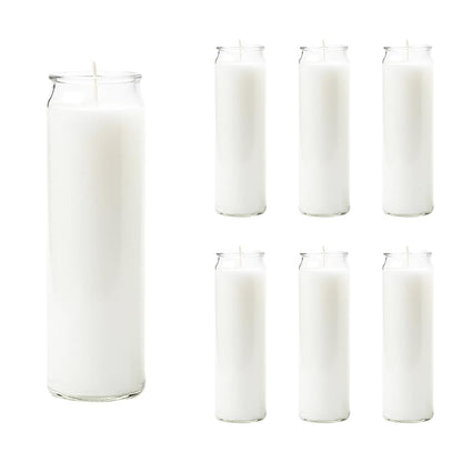 SRCVYLT 6PC White 7 Day Candles in Glass Container, Unscented Wax Prayer Candle, 2.5×8.1 Inches Pillar Candles for Memorials,Religious,Catholicism,Churches, Altars,Vigils Religious Occasions