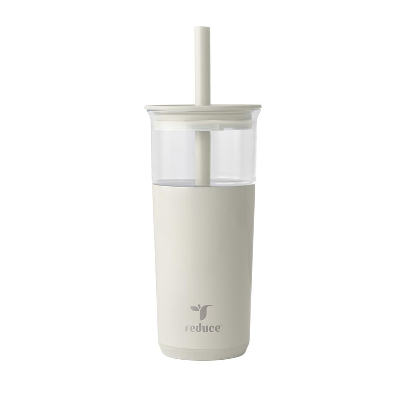 REDUCE Aspen 20 oz Vacuum Insulated Glass Tumbler with Lid & Extra Wide Straw - Keeps Drinks Cold for 12 Hrs - Ideal for Iced Coffee, Smoothies & Boba - Dishwasher Safe, Soft Base - Unbleached