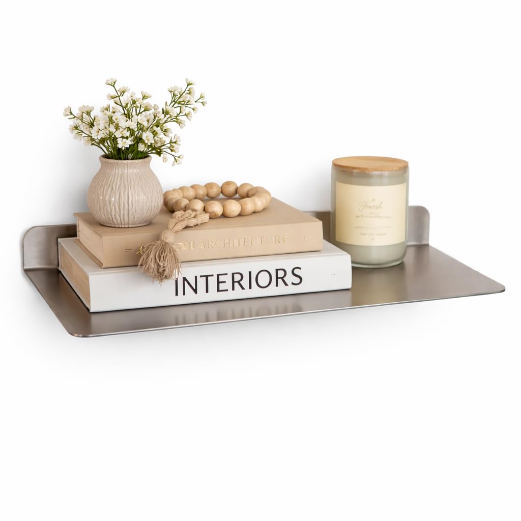 Stainless Steel Rectangular Wall Shelf 12" x 24", Floating Shelf for Bathroom Kitchen Storage, Holds up to 33 lb, Modern Minimalist Wall Decor, Rust Resistant Organizer