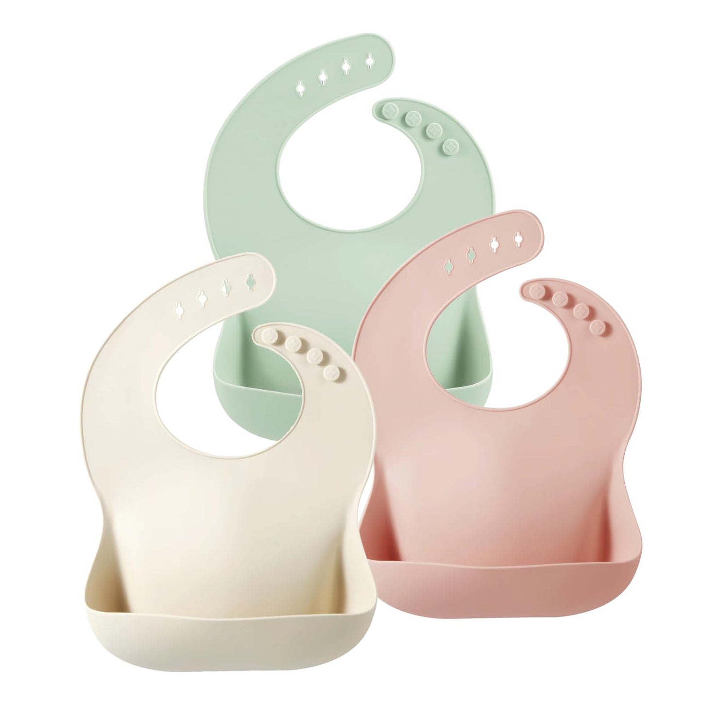 PandaEar Silicone Baby Bibs Set of 3 for Toddlers, BPA Free Waterproof Adjustable Feeding Bib with Large Pocket Food Catcher (Pink)