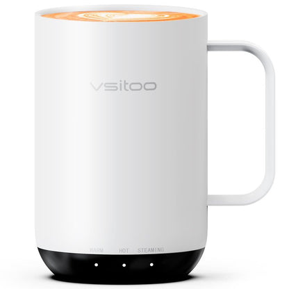 VSITOO S3 Ultra 20oz Smart Self Heating Coffee Mug,Heated Coffee Mug With Auto-Sensing AI Heats Drinks To 120-150°F Hands-Free.Perfect for Home/Office,Ideal Gift fo Men/Women，White