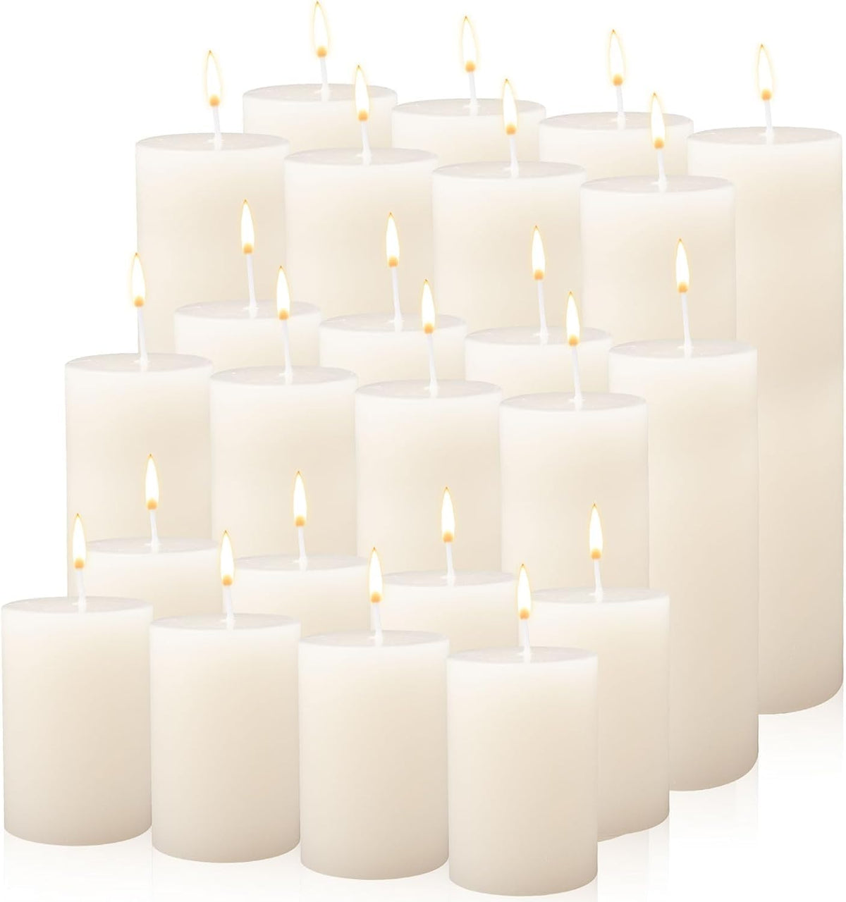 24 Pack Pillar Candles Bulk,Ivory Unscented Tall Candles,3 Sizes White Dripless Smokeless Wax Sticks for Wedding,Dinner Table,Christmas and Home Decor,24|45|60 Hours Burning
