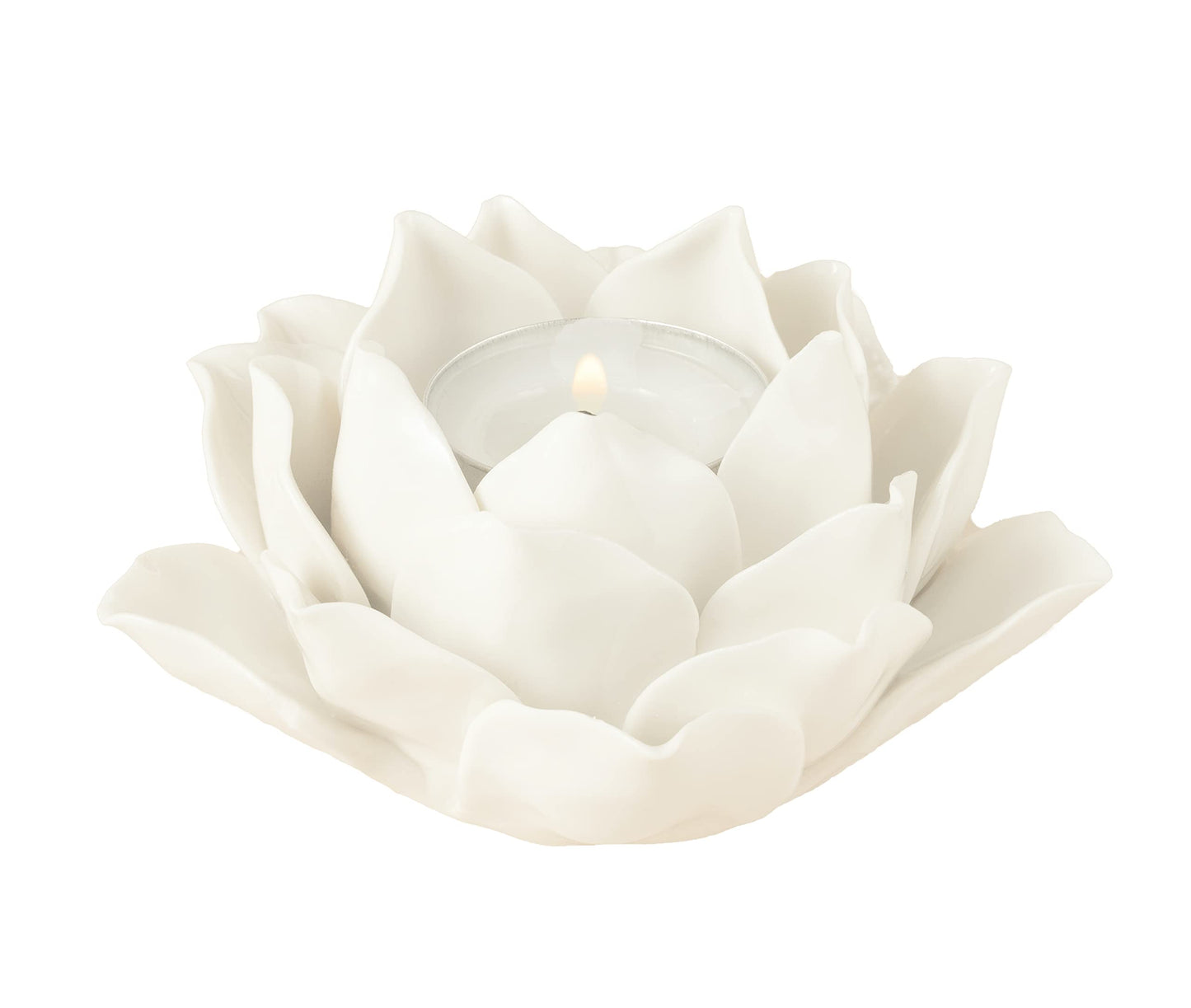 Ceramic Lotus Petals Style Flower Candle Holder Tea Lights Holder Home & Table top Decoration (White)