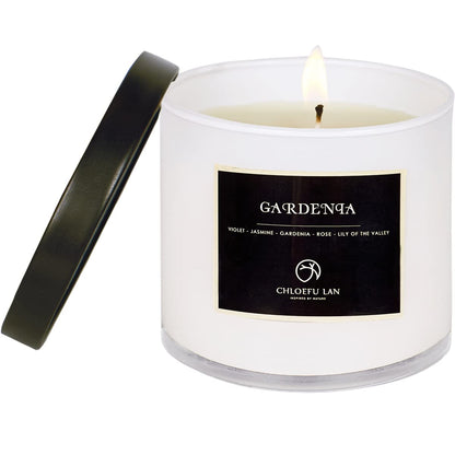 Chloefu LAN Premium Gardenia Scented Candle for Men & Women, Highly Scented, 7.1oz|45 Hour Long Lasting, All Natural Soy Candles, Home Decor, White Glass Jar Candle with Gift Box