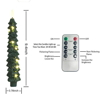 4 Pack Christmas Tree Candles with Remote, 9.4 Inch Plastic flameless Taper Candles with Embedded Star String,LED Battery Operated with 3D Flickering Flame,Window Candle for Christmas Decor