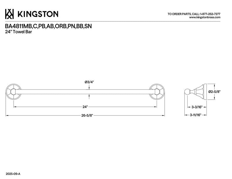 Kingston Brass BA4811SN Metropolitan Towel-Bar, 24-Inch, Brushed Nickel