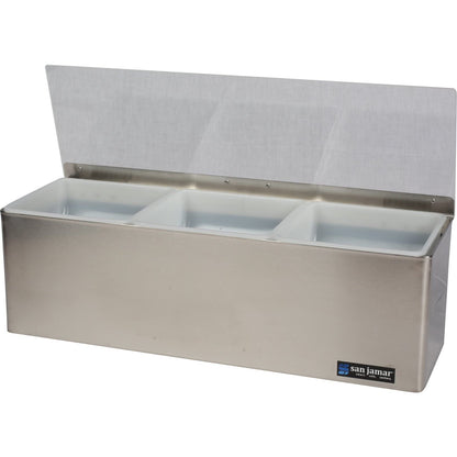 San Jamar Ez-Chill Garnish Center Condiment Holder with Hinged Lid for Kitchen, Bar, And Restaurants, Stainless Steel, 3 Quarts, Silver