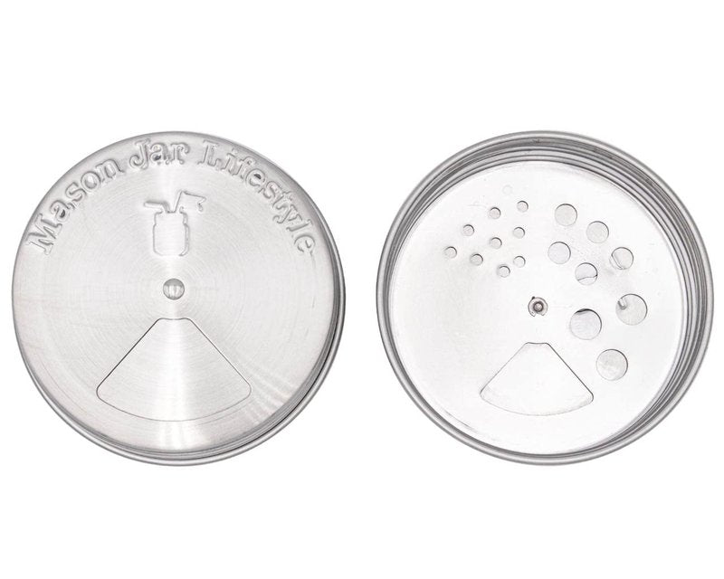 Mason Jar Lifestyle Adjustable Spice Shaker Lids for Regular Mouth Mason Jars – 4 Pack Stainless Steel Tops with Shaker and Pour Options – Seasoning Dispenser Lids