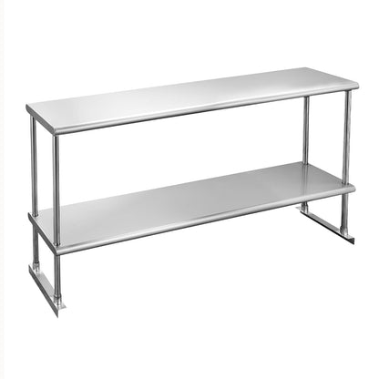ROCKPOINT Stainless Steel overshelf for Prep Work Table 12" D x 60" W,Commercial Double Overshelf in Kitchen, Home,Restaurant,Garage with countertop Capacity 400lb