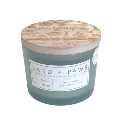 Sand + Paws Scented Candle -California Beach House –Luxurious Air Freshening Jar Candles Neutralize pet Odors and Enhance Home décor – 100% Cotton Lead-Free Wicks - 12oz