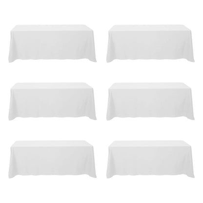 BRILLMAX 6 Pack White Tablecloths 90 x 156 Inch for 8ft Rectangle Tables - 150 GSM Polyester Fabric, Floor Length Drop, Water, Stain & Wrinkle Resistant Cloth Cover for Wedding Reception Banquet