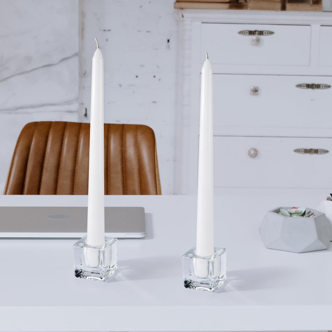 JONERAY Glass Taper Candles Holders Bulk, Set of 24 Clear Glass Candlestick Holders for Christmas Festival Dinning Table