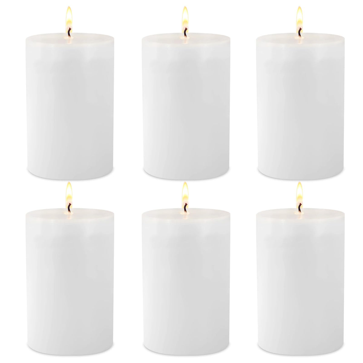 2.75“ x 4” Hand Poured Unscented Candles, Dripless Pillar Candles Set of 6, Long Burning, Clean and Neat, Burn Time Approx. 90 Hours, Rustic, Weddings, Dinner Parties, Christmas, and Home Décor