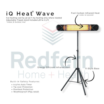 iQ Heat Wave 1500W Carbon Infrared Heater - Indoor/Outdoor Weatherproof Electric Heater with Tripod Stand and Remote - Experience Next-Level, Efficient Heating