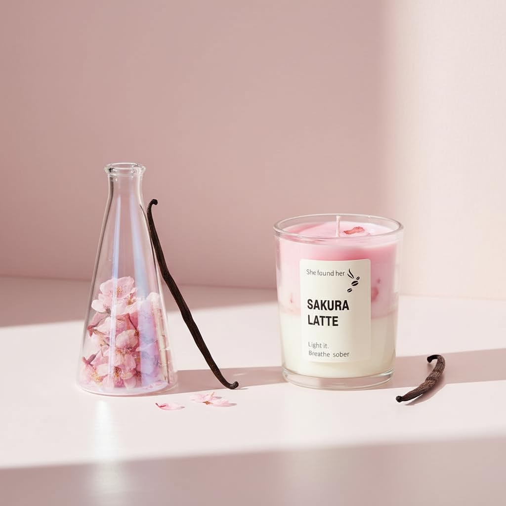 SRCVYLT Coffee Candles Glass Cup Made of Soy Wax, Jelly Candles Gifts for Women Men Coffee Lovers Room Decor (Cherry Blossom)