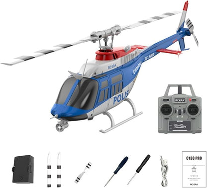 RC ERA 1/33 Scale C138 Pro Bell 206 RC Helicopter 2.4G 6CH 6-Axis Gyro Flybarless Heli with Optical Flow Upside Down 3D Rolling One-Key Takeoff(1 Battery)