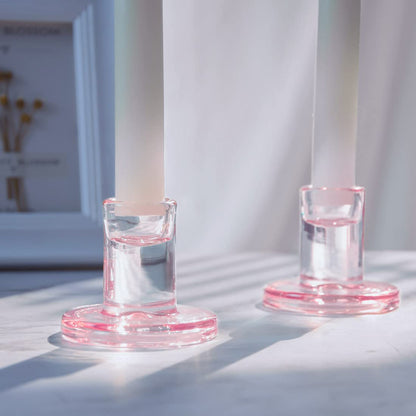 12PCS Pale Pink Taper Candle Holders, Glass Crystal Candlestick Holders Bulk, Clear Candle Holders for Dining Table Centerpiece，More Suitable for Weddings
