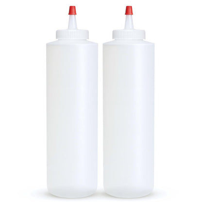 BRIGHTFROM Squeeze Bottles, Leak Proof, Wide Neck, BPA FREE Plastic, 16 OZ 2 PACK, Condiment Empty Squirt Bottle with Red Top Cap - for Ketchup, Mustard, Syrup, Sauces, Dressing, Oil, Arts & Crafts