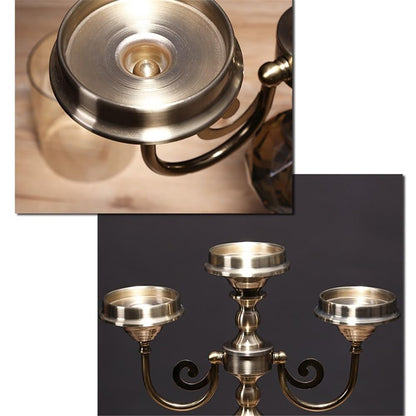 cfycfy987 Candelabra Retro Metal Glass Three-Head Candlestick Light Luxury Home Decoration Ornaments Candle Holder Candle Sticks Holder(Large)