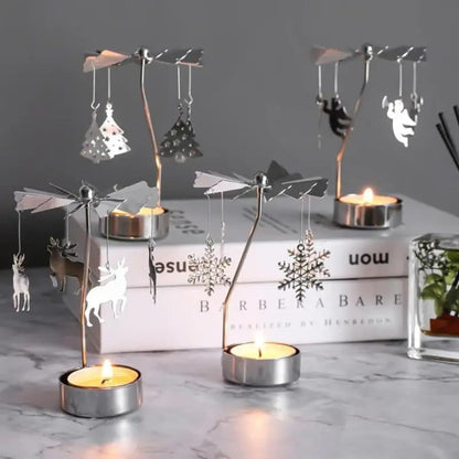 Rotating Candle Holder, Romantic Metal Tealight Candlestick Spinner Carousel Candle Tea Light Holder for Christmas Home Decor(Snowflake,Gold)