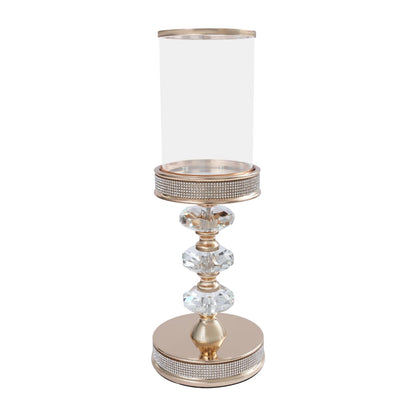 Candle Holder, Crystal Candlesticks Holder Set, Tabletop Pillar Candle Holders for Wedding, Parties, Events, Chirstmas, Home Decor, Table Centerpieces (Gold 03, L)