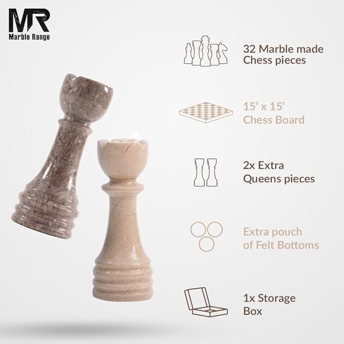Marble Chess Set for Adults 15 Handmade Verona &amp Oceanic Board Game with 32 Chess Pieces 2 Extra Queens &amp Storage Box Luxury Travel Game – Elegant Home Décor