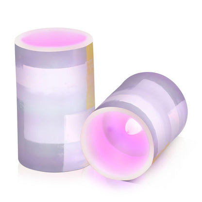 ALAZA Grey and Yellow Abstract Art Painting Flickering Flameless Candles Battery Operated with Remote Timer,Tea Light Candles LED Pillar Votive Candles Set of 2 for Outdoor Indoor Decorations