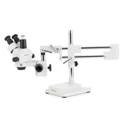AmScope SM-3T-54S-5M Digital Professional Trinocular Stereo Zoom Microscope, WH10x Eyepieces, 7X-45X Magnification, 0.7X-4.5X Zoom Objective, 54-Bulb LED Light, Single-Arm Boom Stand, 110V-240V, Includes 5MP Camera with Reduction Lens and Software