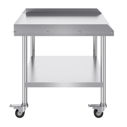VEVOR Stainless Steel Work Table, 30 x 36 x 30 Inch Commercial Food Prep Worktable with 4 Wheels, Casters, 3-Sided Backsplash Heavy Duty Prep Worktable, Metal Work Table for Restaurant Home Hotel