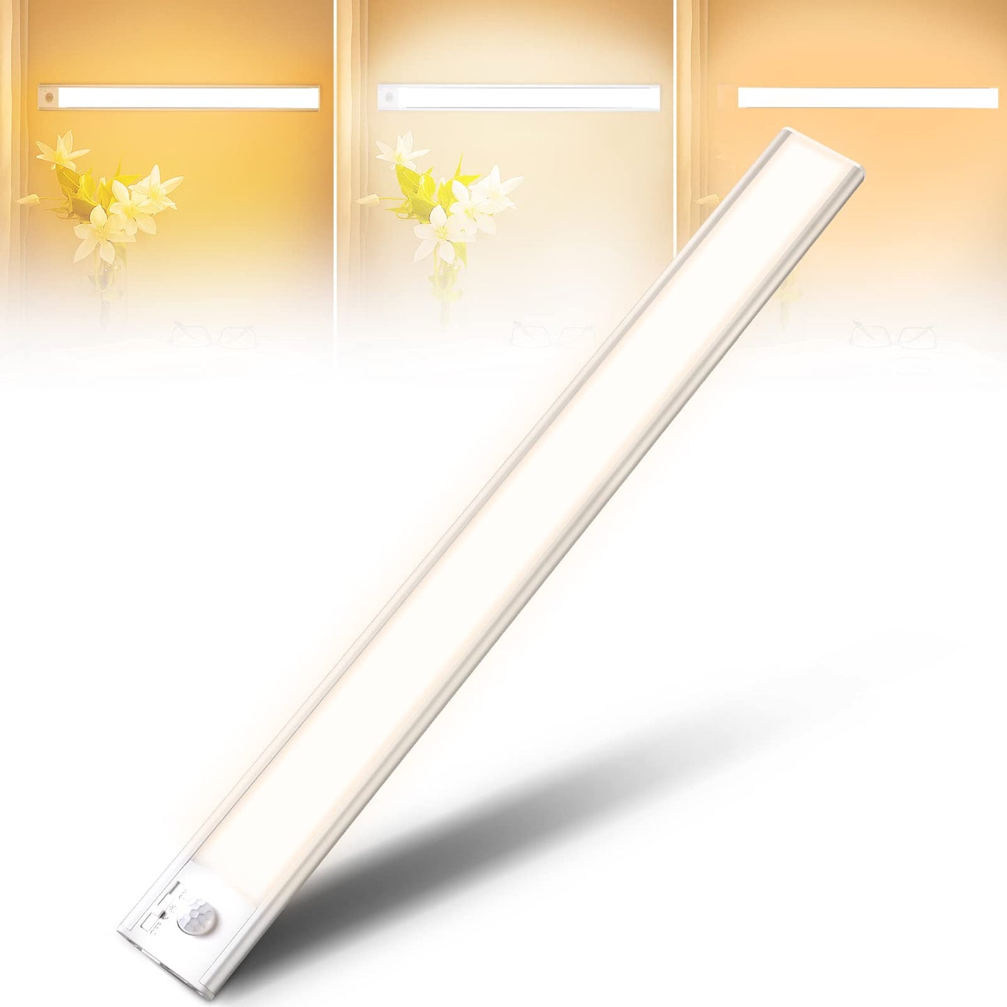 AiQInu 146 LED Cabinet Light with Motion Sensor, USB Rechargeable LED Under Cabinet Light, 40 cm Dimmable Cabinet Light with Magnetic Strip Sticker for Kitchen, Stairs, Corridors