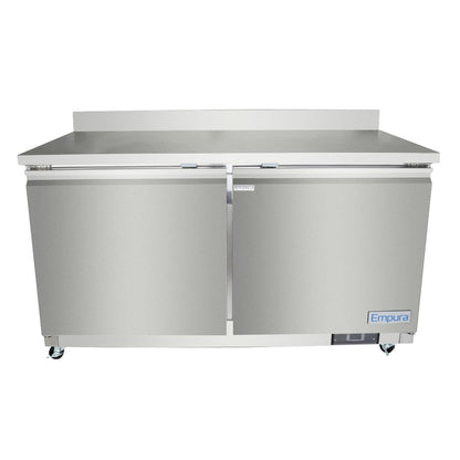 EMPURA 61" Undercounter Reach-in Refrigerator with Two-Swing Solid Door | Work-Top Freezer Fridge for Cafeteria Diner | 13.2 Cu. Ft. | 61.2"W x 29.9"D x 35.5"H, Stainless Steel Exterior, 115V, NSF
